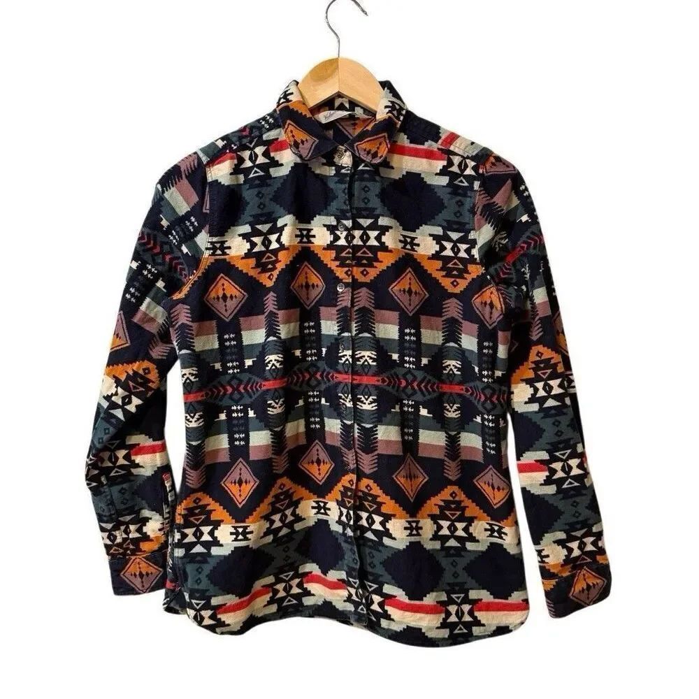 WOOLRICH Southwestern Aztec Print Button Down Flannel Size Small
